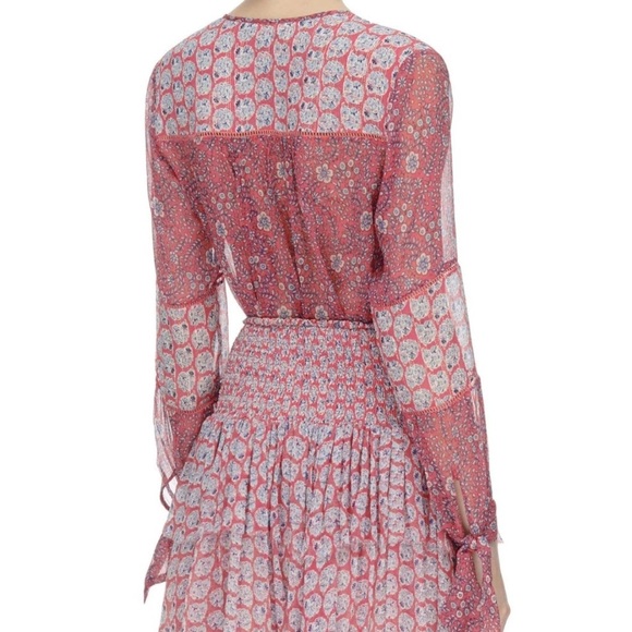 REBECCA TAYLOR Amanda Shirt Print Silk Long Sleeve Blouse Sheer Top Blousr Sz 4 - Picture 2 of 11